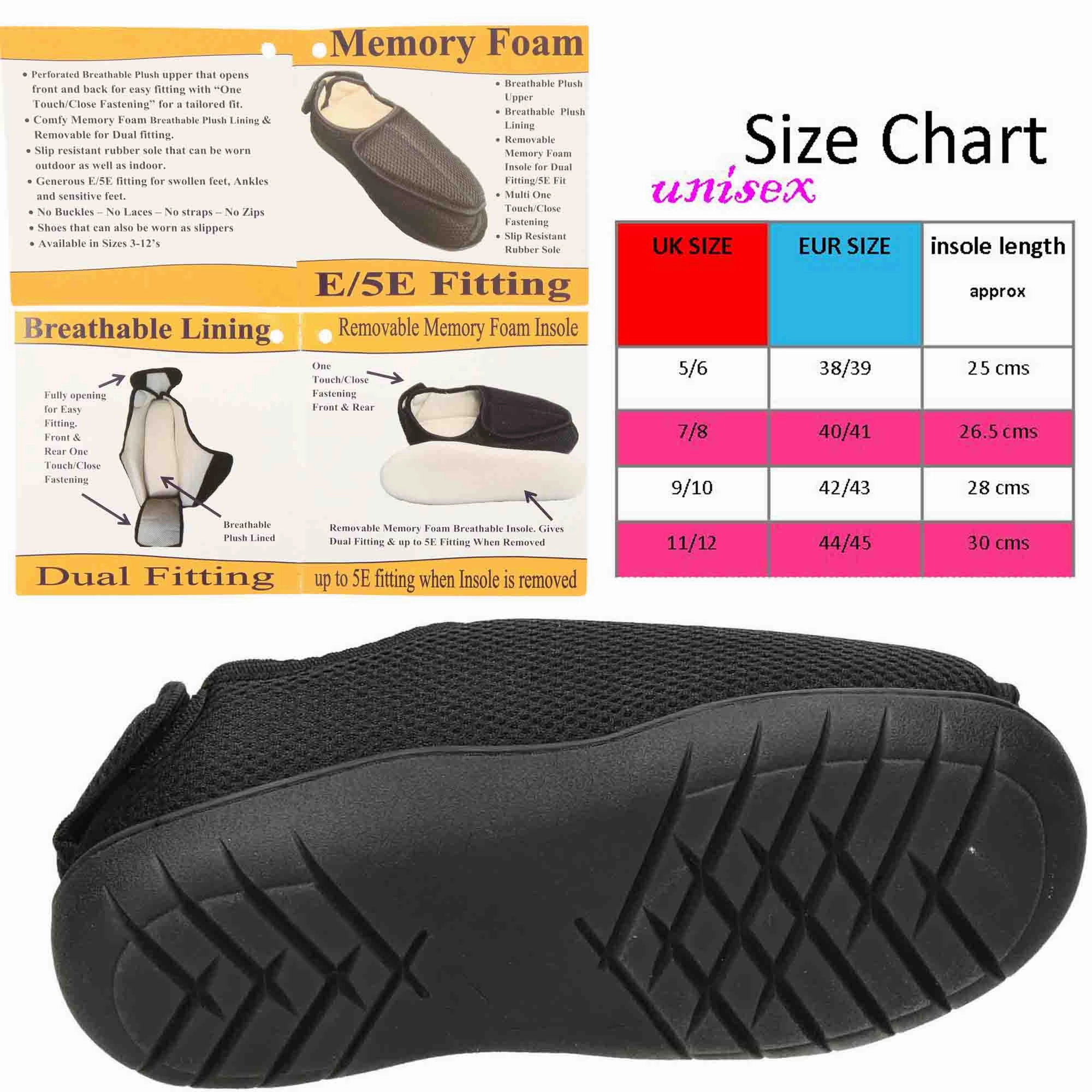 Unisex Extra Wide Fit Closed Toe Slippers Shoe Breathable E/5E Mens Ladies Rcvry Slides