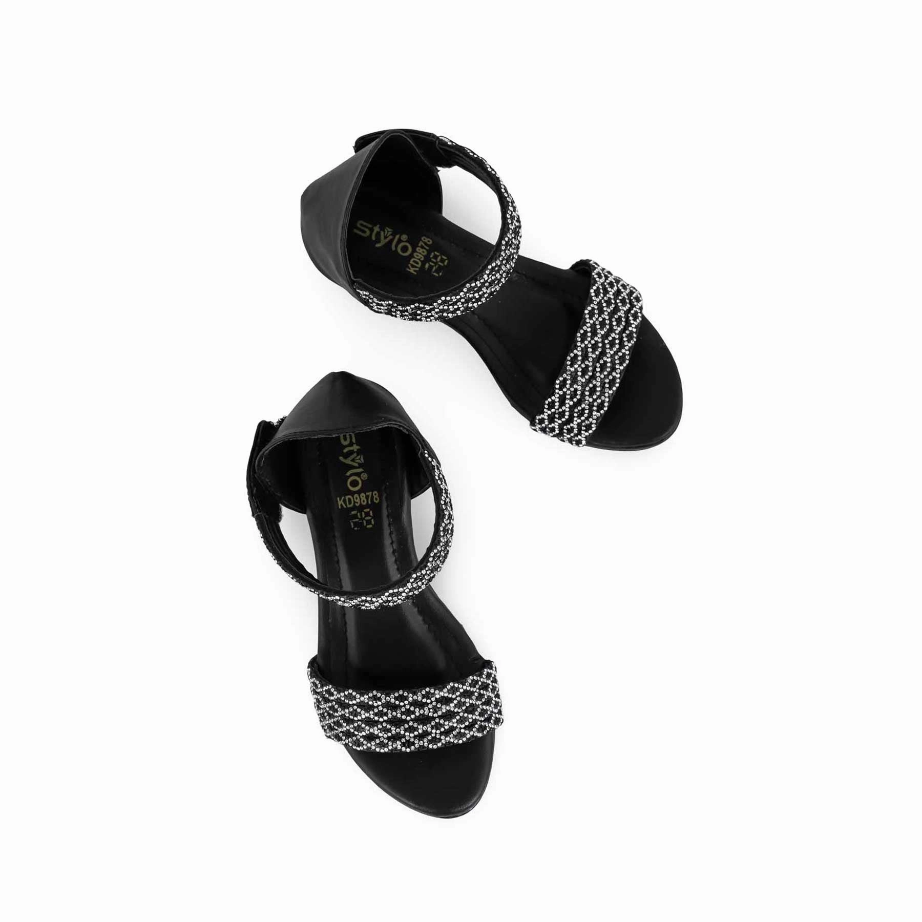 Girls Black Fancy Sandal KD9878 Mexican Sandals