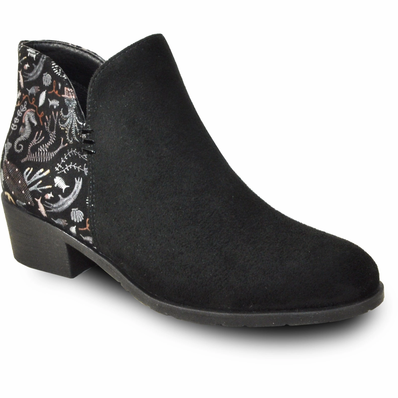 VANGELO Women Boot HF0400 Ankle Dress Boot Black Embroidered Heeled Ankle Boots