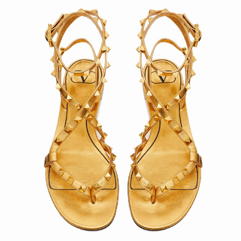 Leather Tie Up Ankle Boots Wrap Thong, Deep Gold