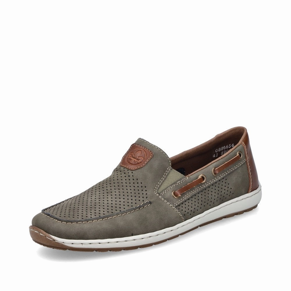 Motion Leather Oxfords Rieker 08866-54 Mens Green Slip On Deck Shoes