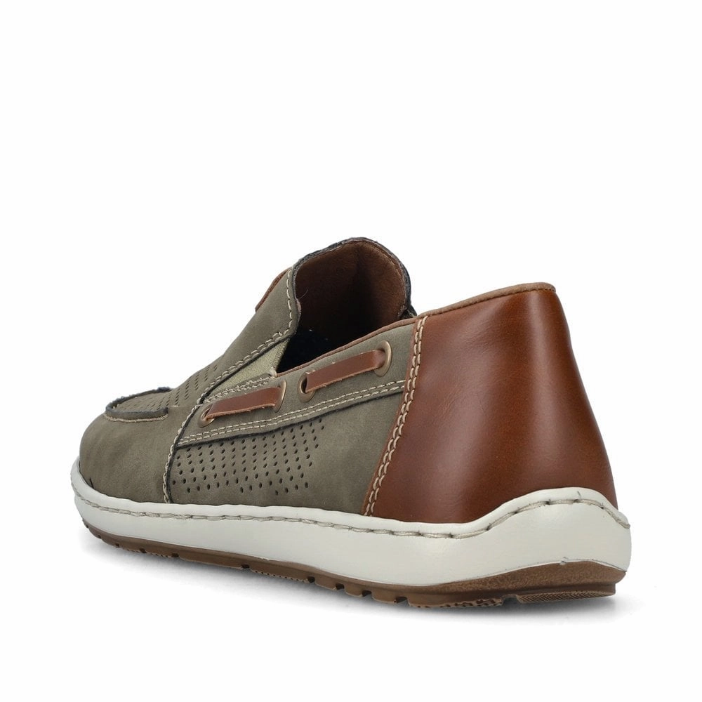 Rieker 08866-54 Mens Green Slip On Deck Shoes White Oxfords Shoes