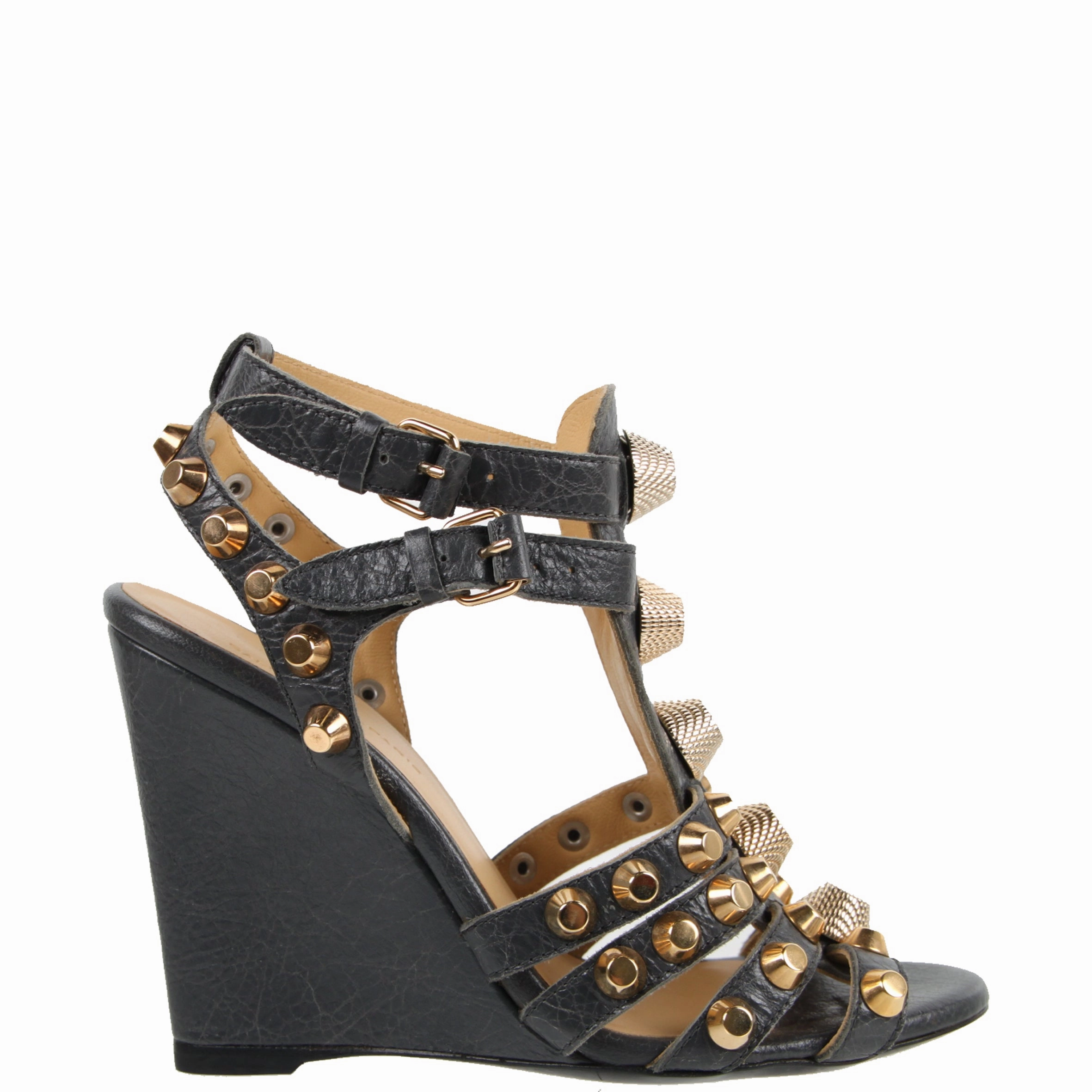 Studded Gladiator Wedge 100 G12, Tarmac/Gold Siren Ankle Boots
