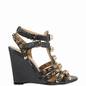 Pointy Toe Suede Ankle Boots Studded Gladiator Wedge 100 G12, Tarmac/Gold
