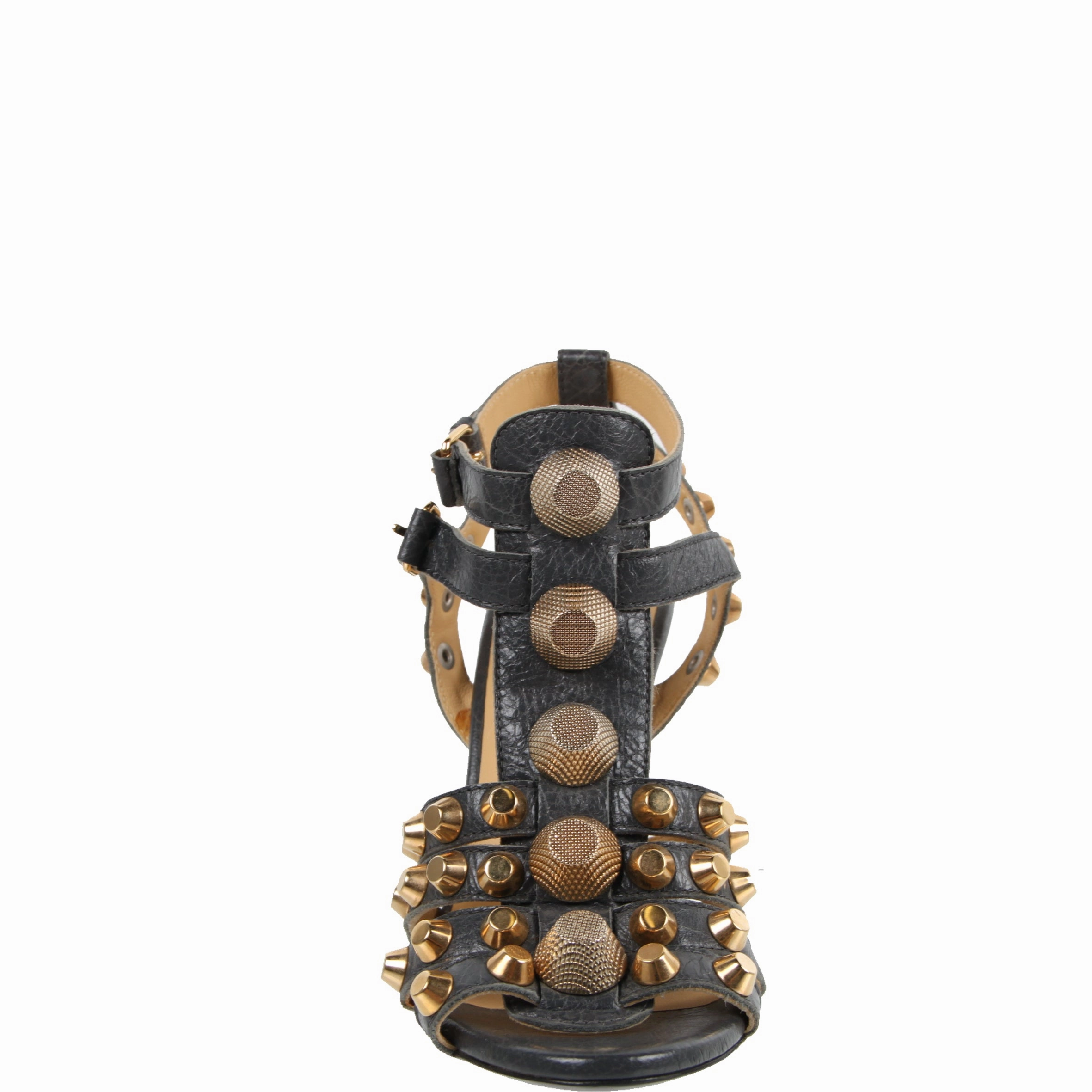 Studded Gladiator Wedge 100 G12, Tarmac/Gold Ankle Boots With Short Pants