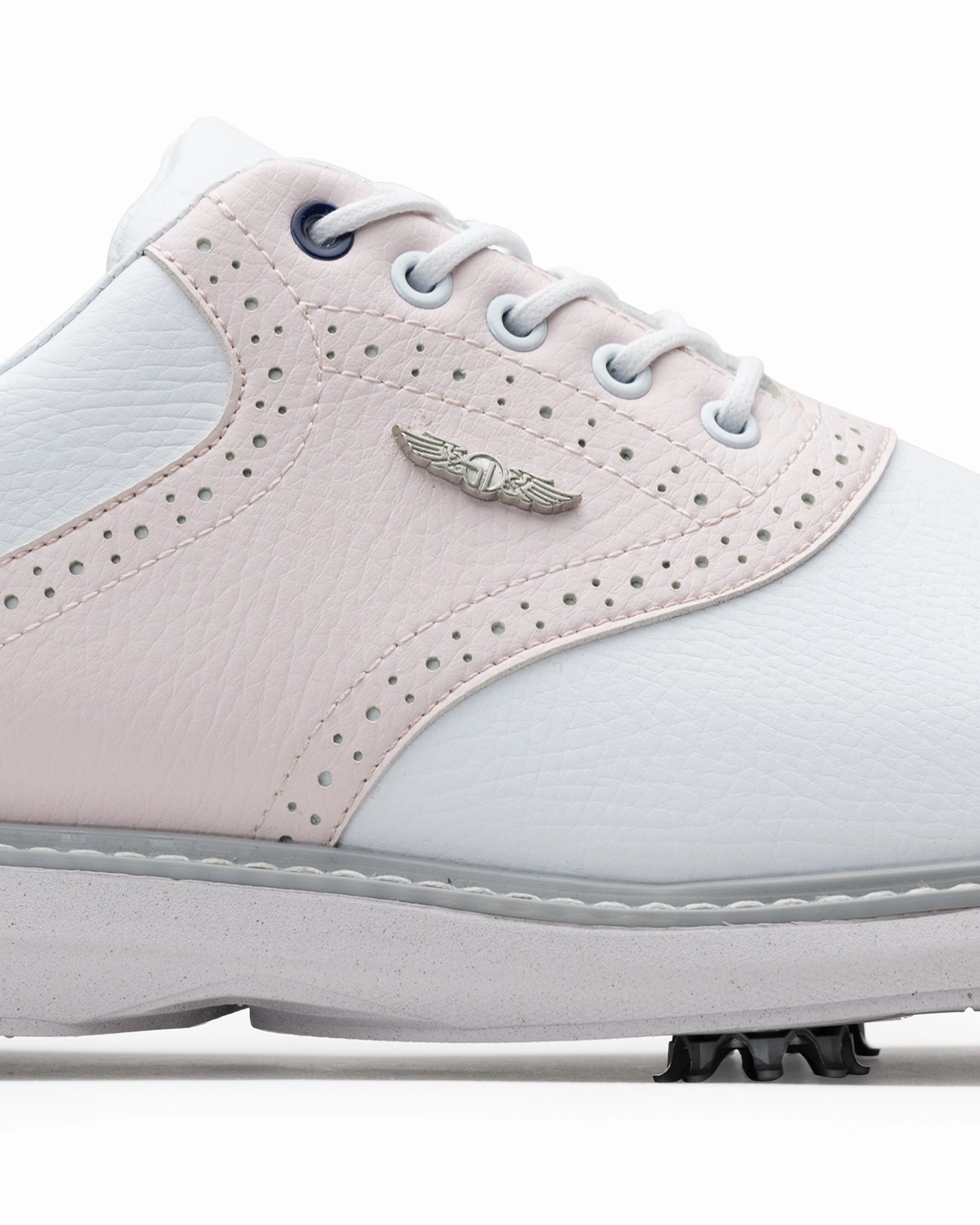 Victory Classic Shoe - White Pink With Spikes Leather Golf