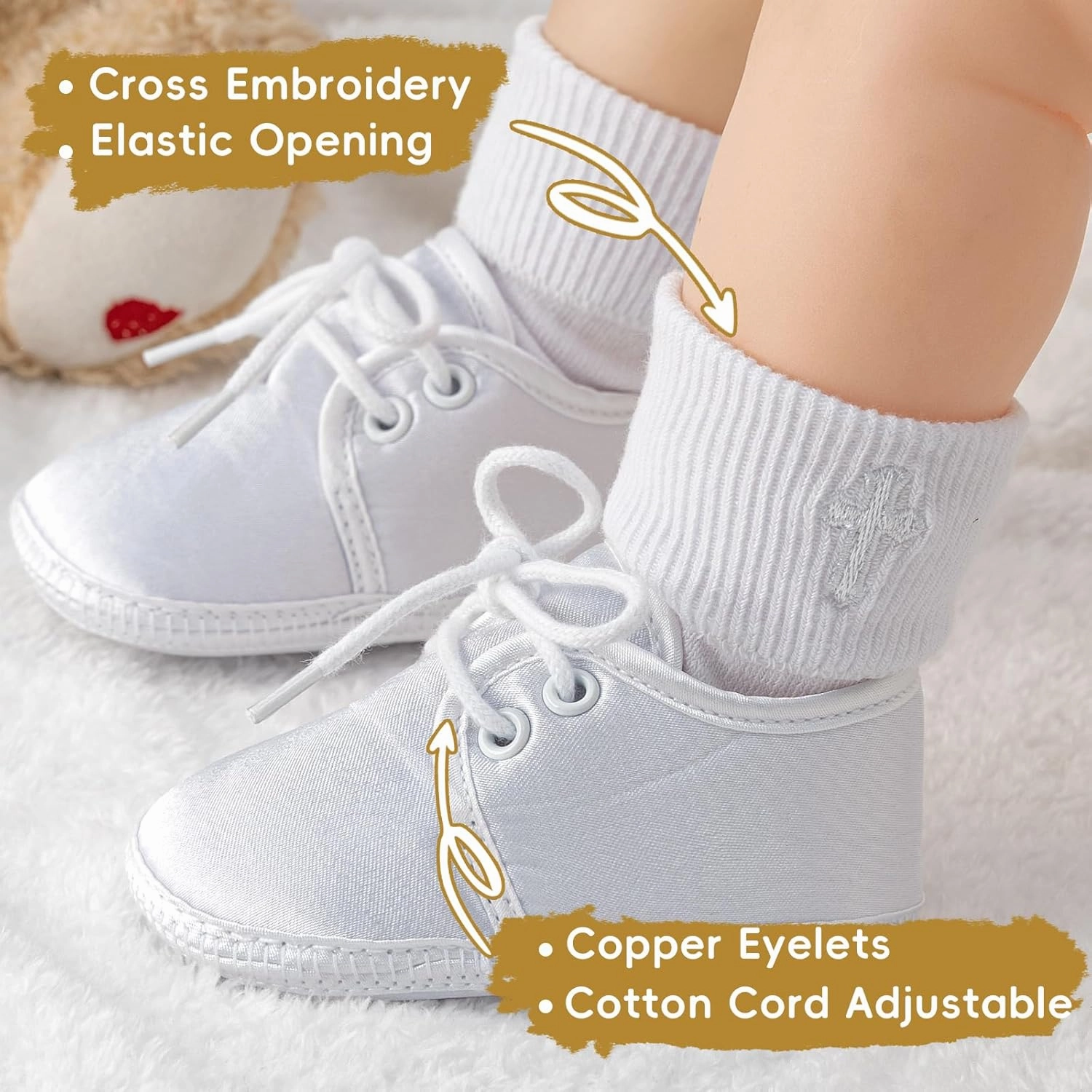 Booulfi Baby Sock Shoes White Newborn Booties Infant Baptism Shoes Socks for Baby Boy Baptism Christening Easter Outfits Indoor Asics Shoes