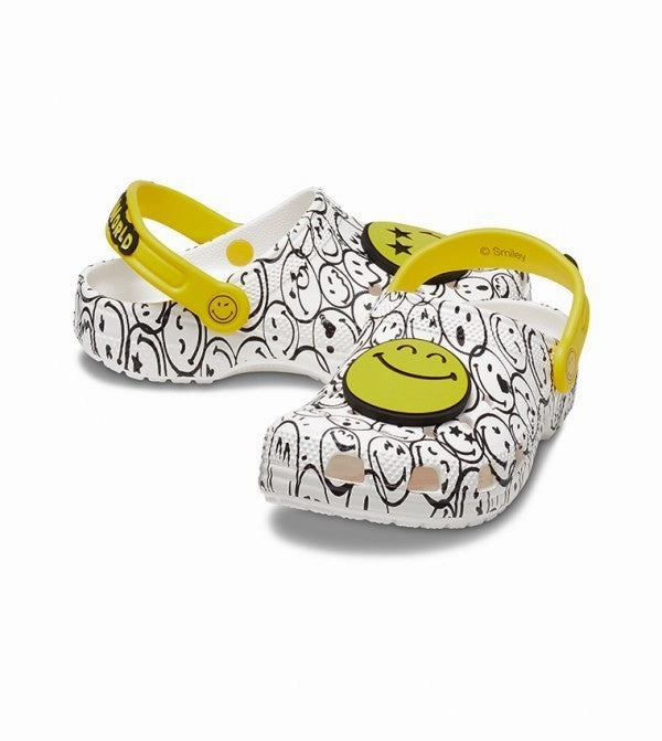 Best Lightweight Rain Boots Crocs Classic Smiley 207978-94S Clog Kids  White Multi Slip-On Shoes GBO341