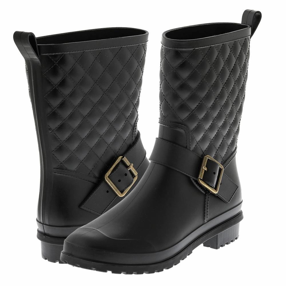 Inserts For Rain Boots Ladies Matte Solid Black Quilted Mid-Calf Rain Boot