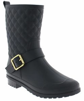 Camel Rain Boots Ladies Matte Solid Black Quilted Mid-Calf Rain Boot