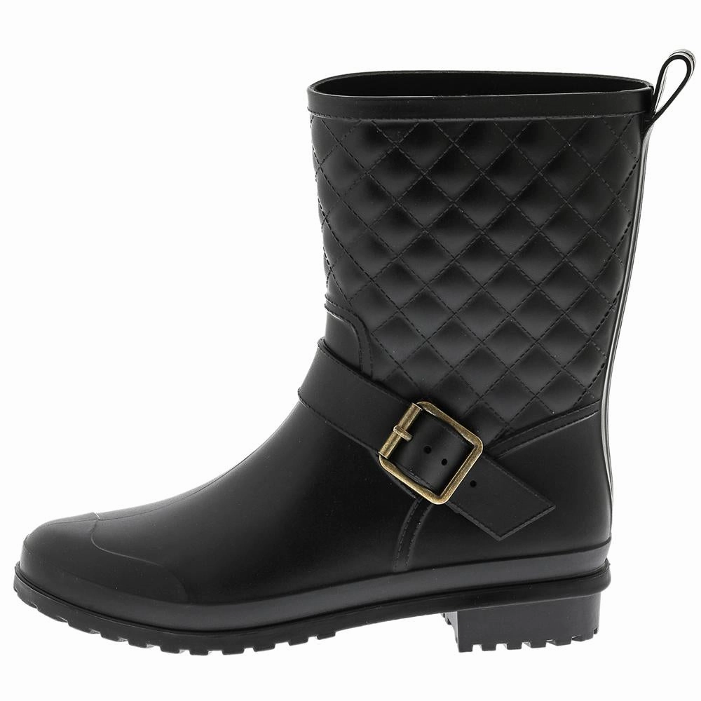 Ladies Matte Solid Black Quilted Mid-Calf Rain Boot Sperry Chelsea Rain Boot
