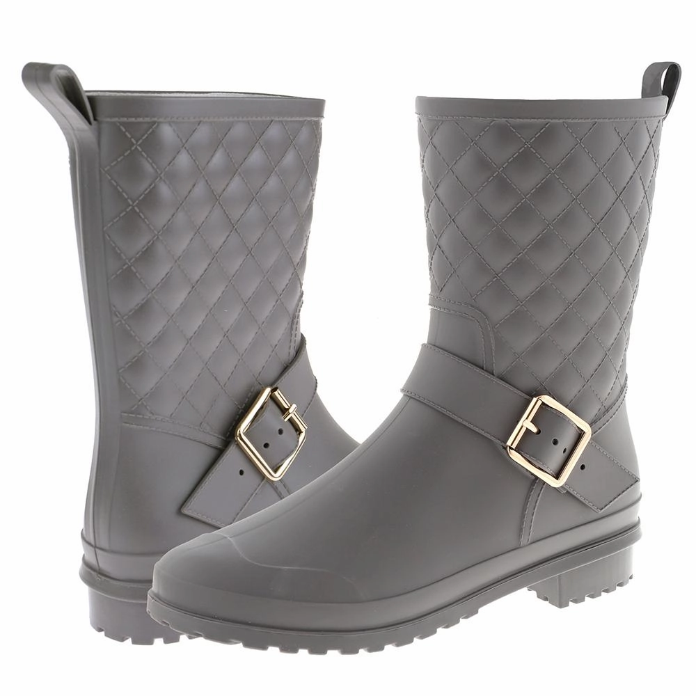 Ladies Matte Solid Grey Quilted Mid-Calf Rain Boot Sienna Rain Boot Ugg