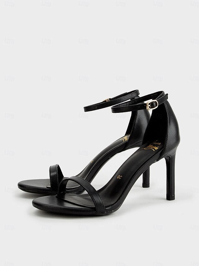 Ankle Strap Open-Toe Women Black Stiletto Elegant - Sandals for