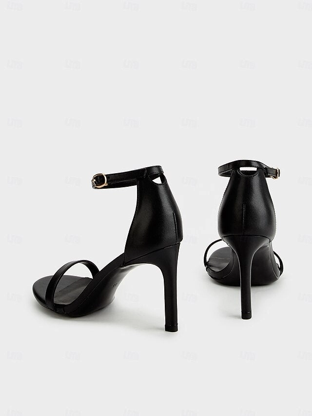 Ankle Strap Open-Toe Women Black Stiletto Elegant - Sandals for