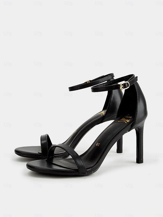Ankle Strap Open-Toe Women Black Stiletto Elegant - Sandals for