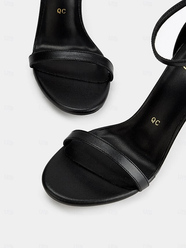 Ankle Strap Open-Toe Women Black Stiletto Elegant - Sandals for