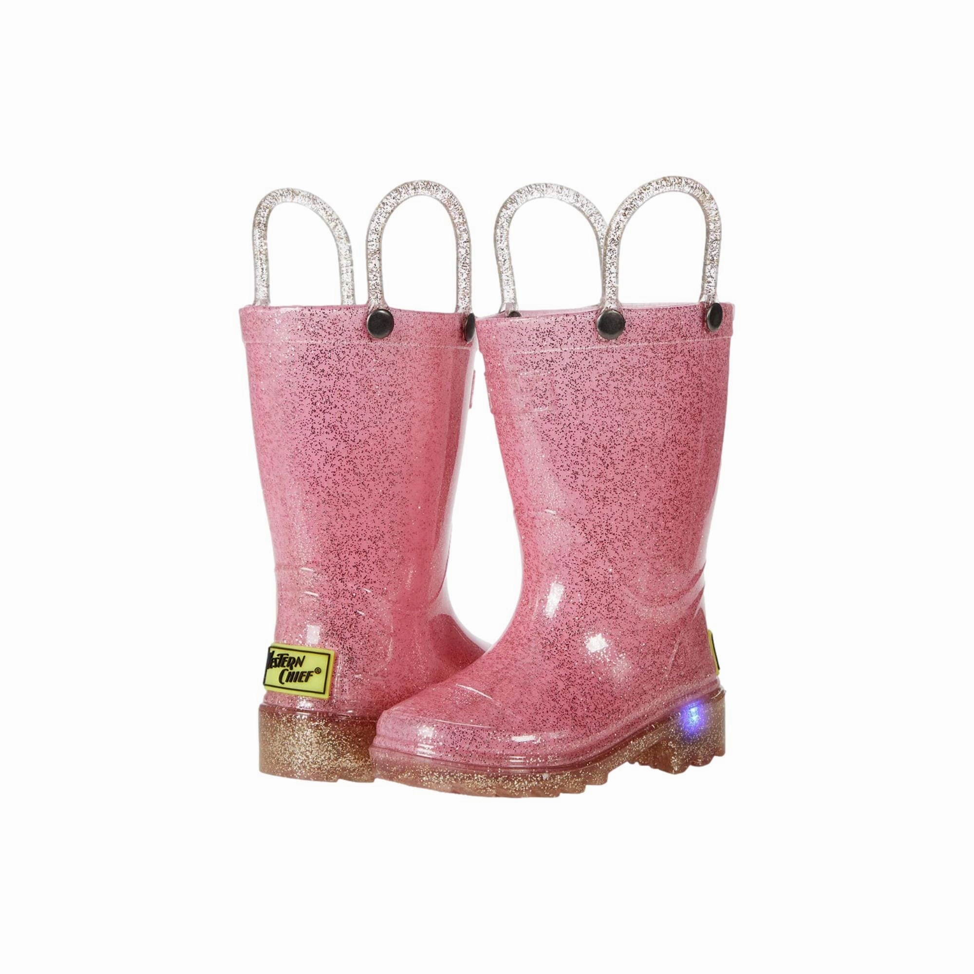 Western Chief Sparkle Lighted PVC Rain Pink  24124681P Toddler Knee-high Rain Boots