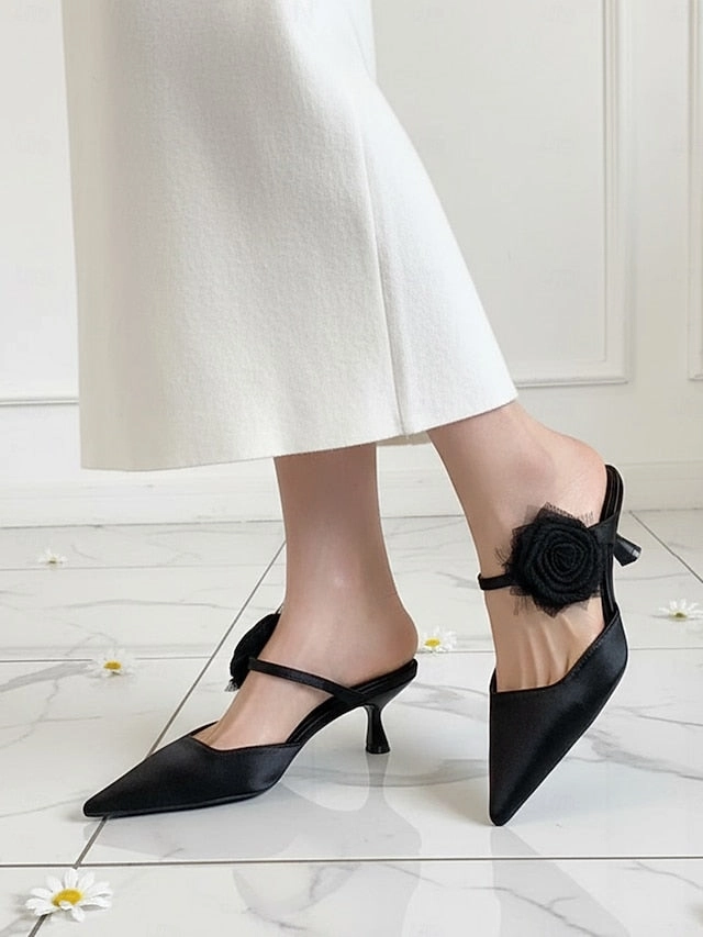 Ankle Boots Soft with Pointed Green Heels Ankle Satin Women's Floral Toe