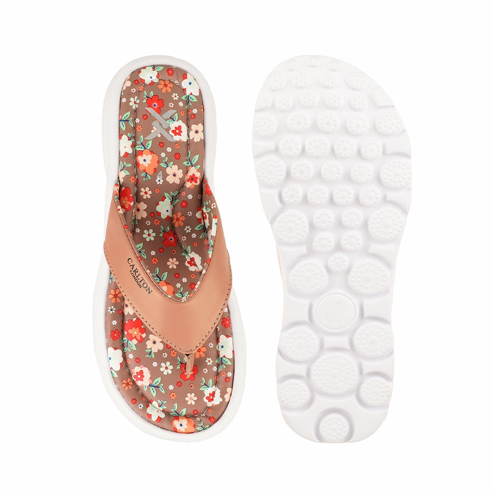 Leather Thong Flip Flops Women's Floral Print Comfort Thong Flip-Flops