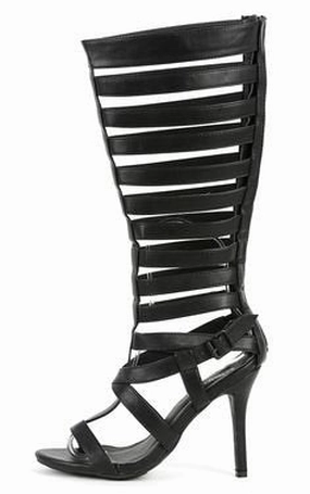 Women's Jenson-40 Caged Knee High Gladiator Heels Cheap Flat Knee High Boots