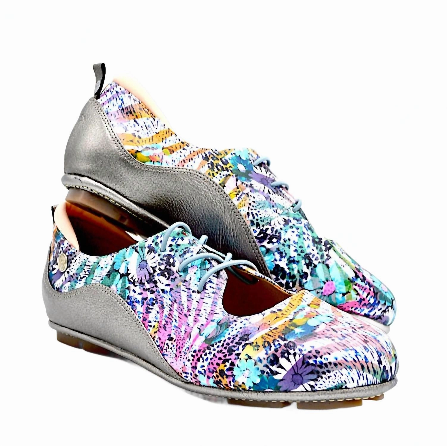 Women's Vibe Slip-On Flat Shoes In Abstract Print & Silver Leather Luxe Deep Tread Chelsea Boots