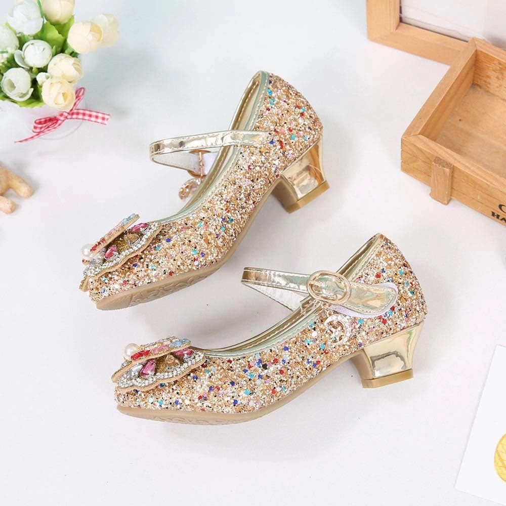 YING LAN Girls Cosplay Dress Wedding Party Shoes Glitter Sequins Low Heel Mary Jane Princess Shoes Arch Support Asics Shoes