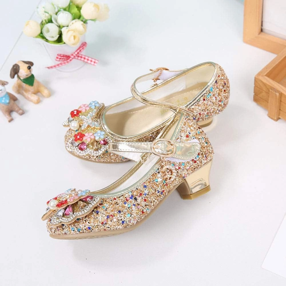YING LAN Girls Cosplay Dress Wedding Party Shoes Glitter Sequins Low Heel Mary Jane Princess Shoes Asics Retro Shoes