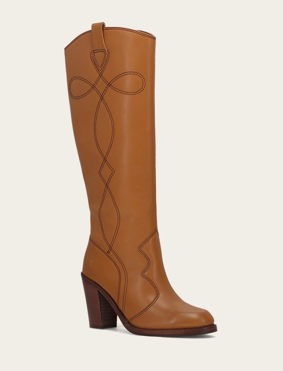 Leather Knee High Boots Flat Corinne Tall Deco Stitch